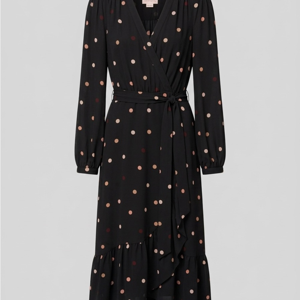 kate spade Black Long Sleeve Polka Dot Wrap Dress with Pink and Tan Dots